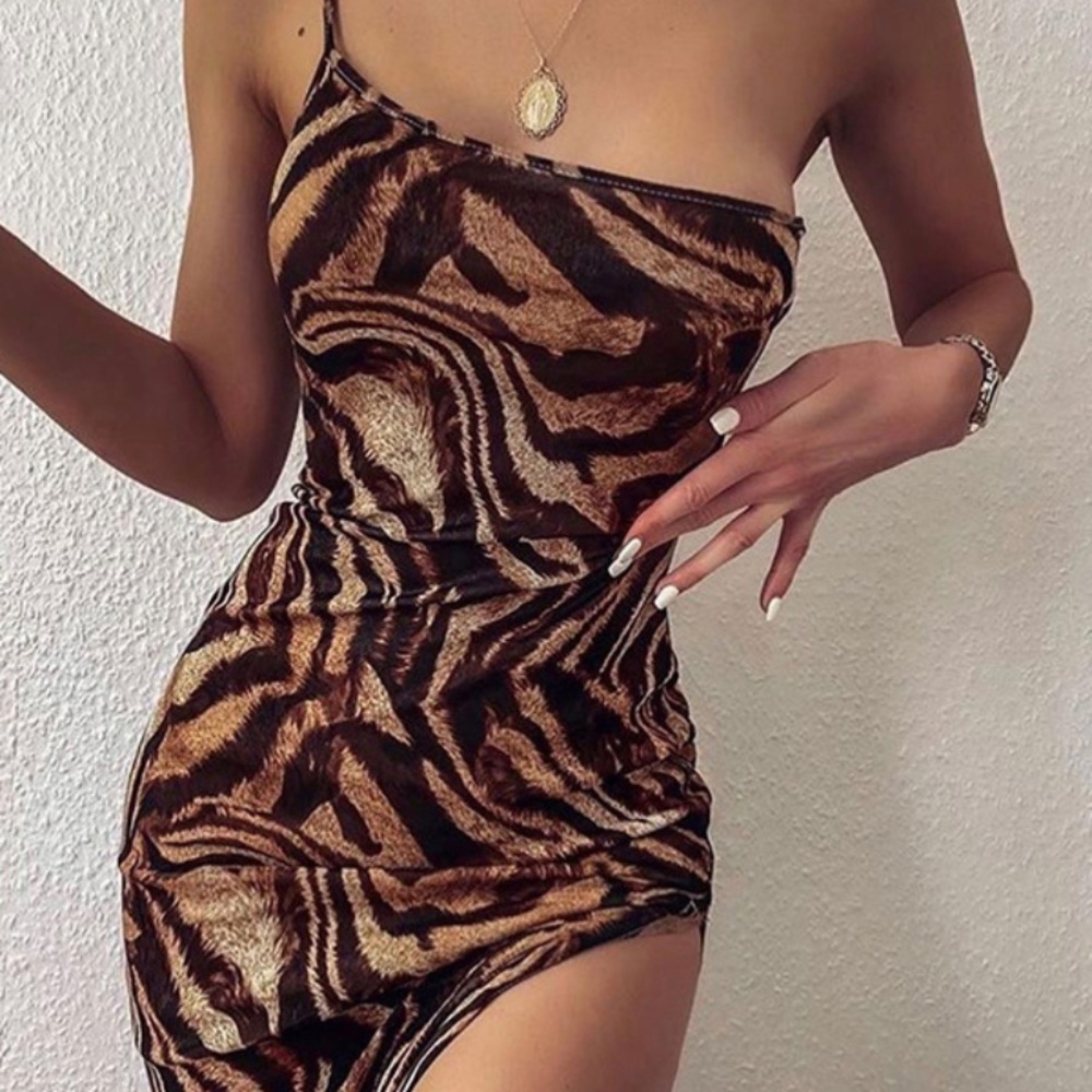WORTHY Tiger Print Monostrap Bodycon Dress